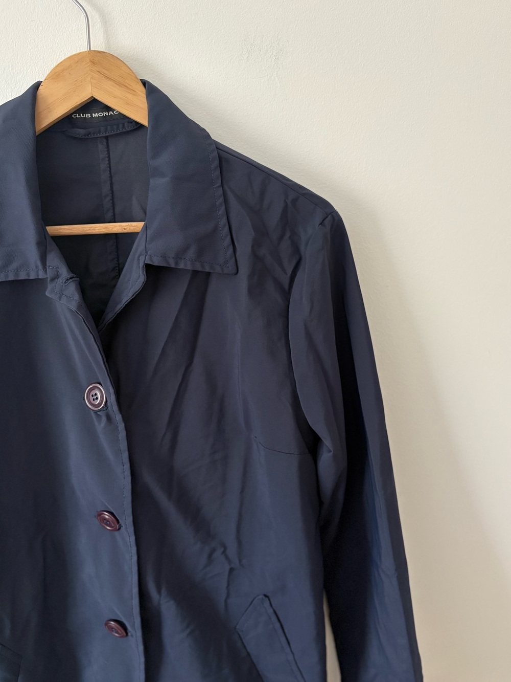 Club Monaco Navy Blue Trench Coat Jacket Size 6 Lightweight Nylon Raincoat Fall - Picture 5 of 9